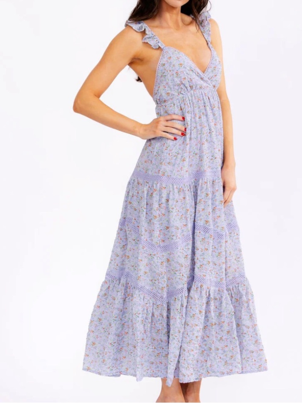 Boho NWT This is Summer Floral Ruffle Strap Maxi Dress size S-M-L